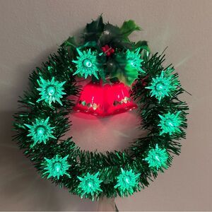 Vintage Green and Red Holiday Wreath with Bells Christmas Tree Topper